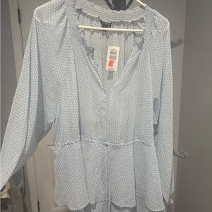 torrid Light Blue Polka Dot Smocked Peplum Tunic